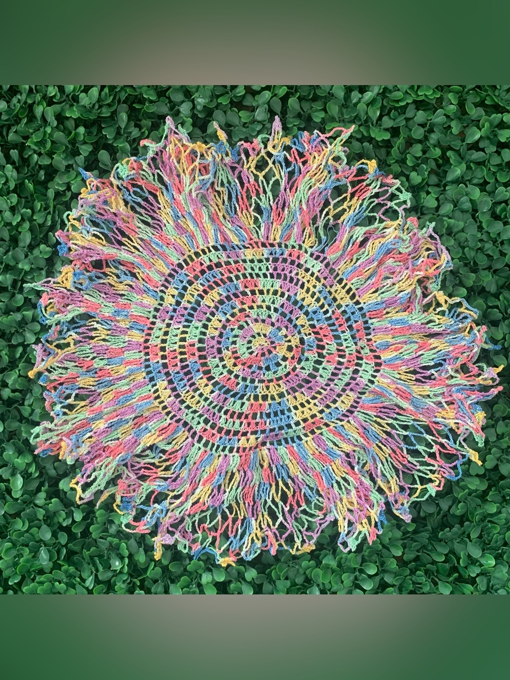 Vintage pink rainbow loose knit doily accent decor